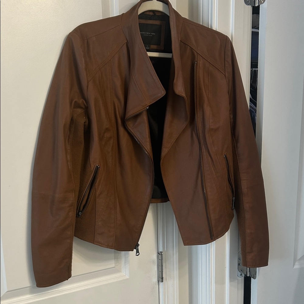 Marc New York Brown Leather Draped Moto Jacket